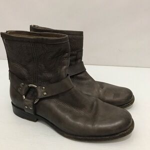 FRYE PHILLIP HARNESS SHORT DARK BROWN BIKER BOOTS LEATHER Size 9